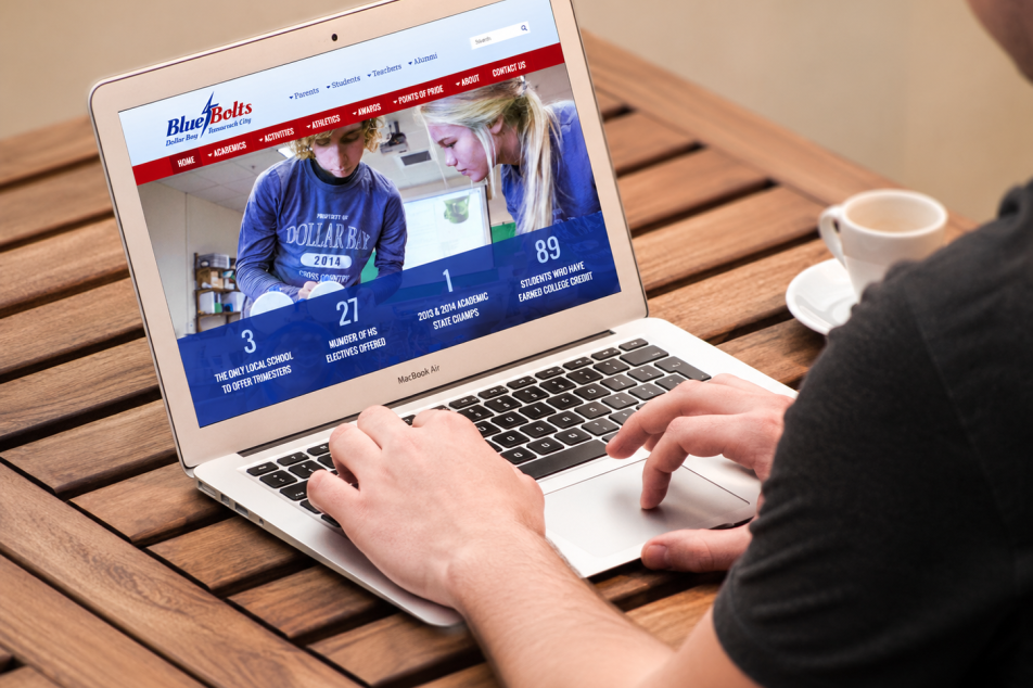 blue bolts website on laptop