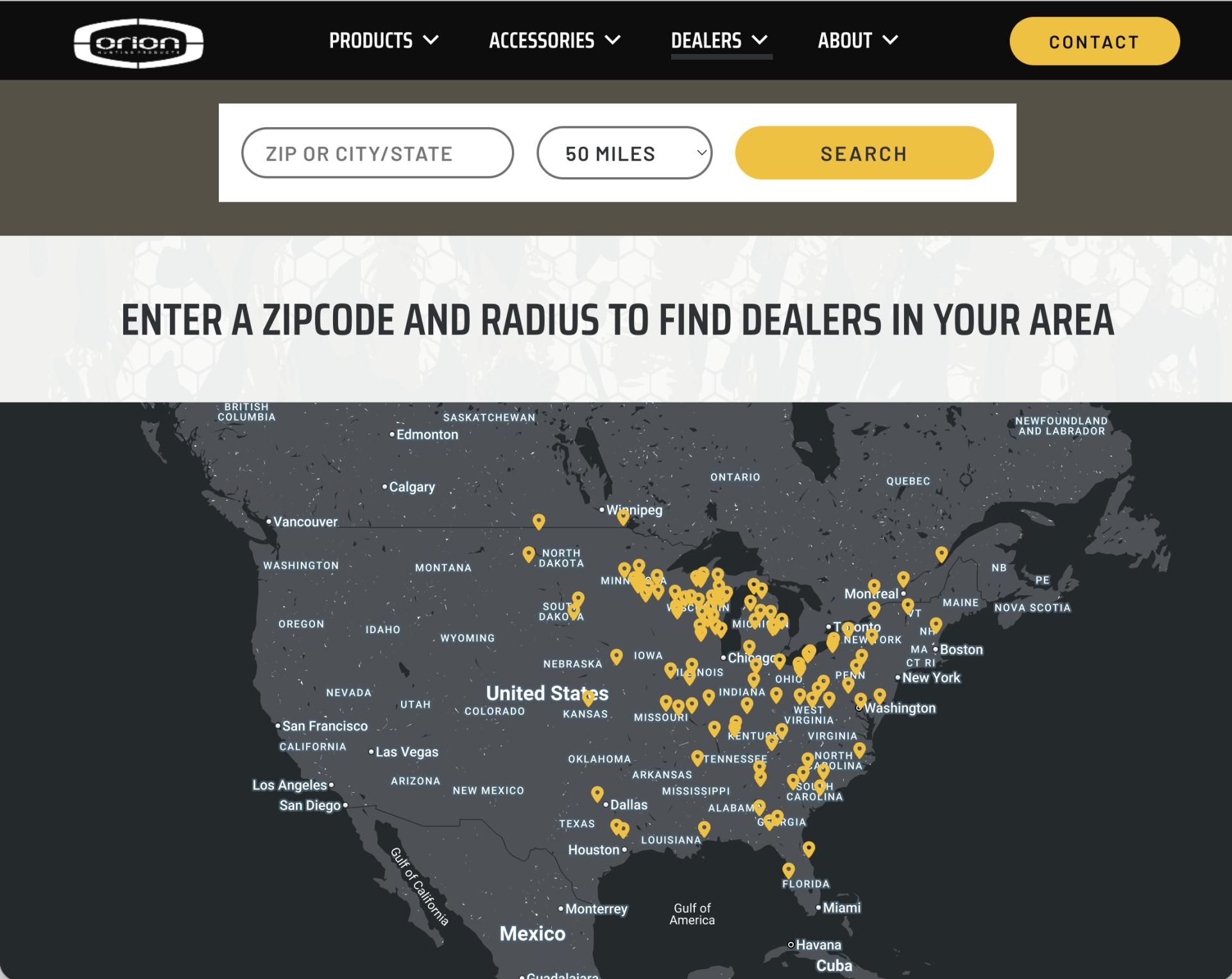 Hunt Orion dealer map
