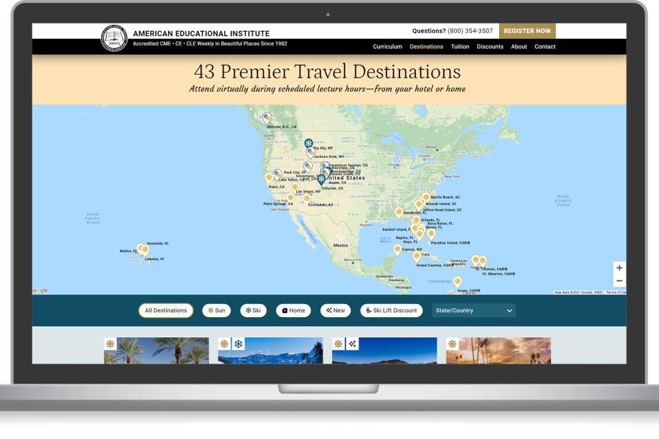 custom google map continuing education destinations