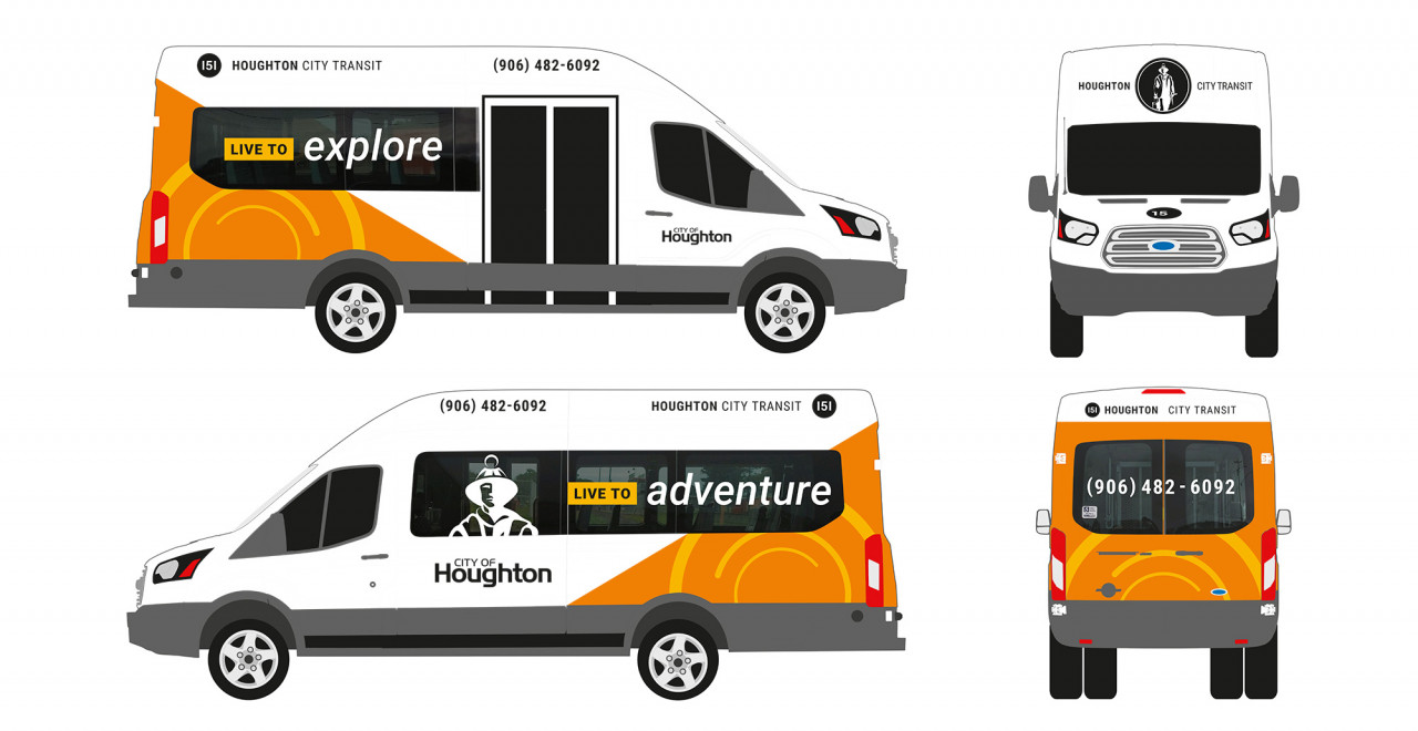 Graphic design of bus wrap on four sides