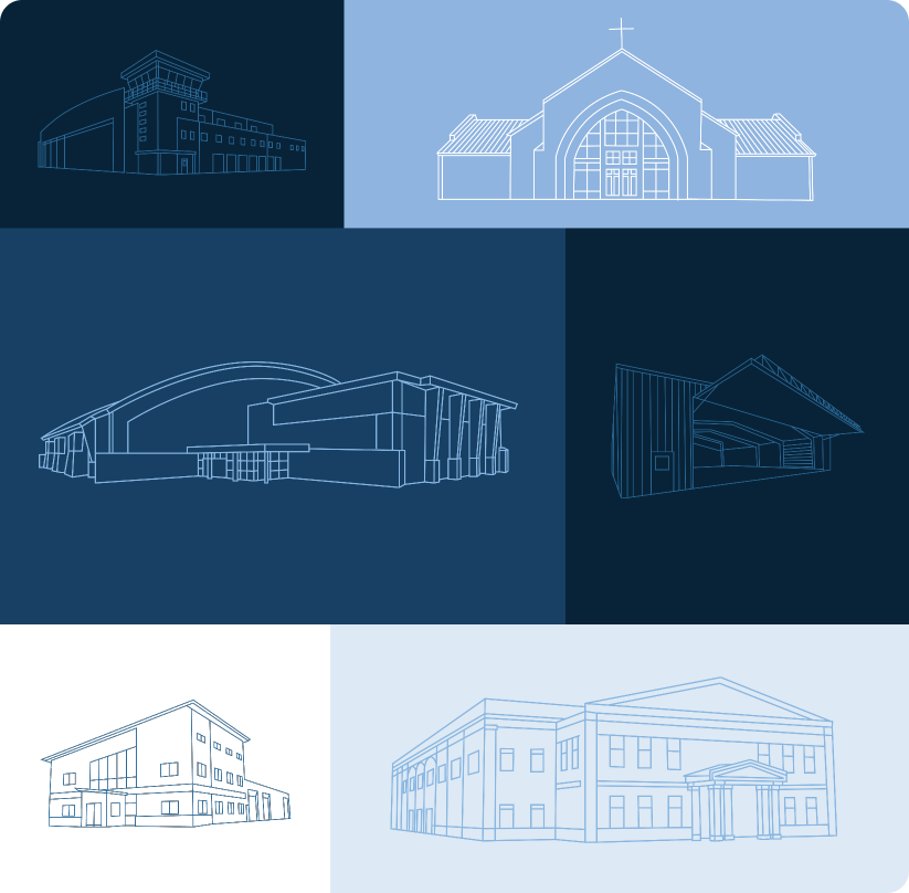 Line art buildings