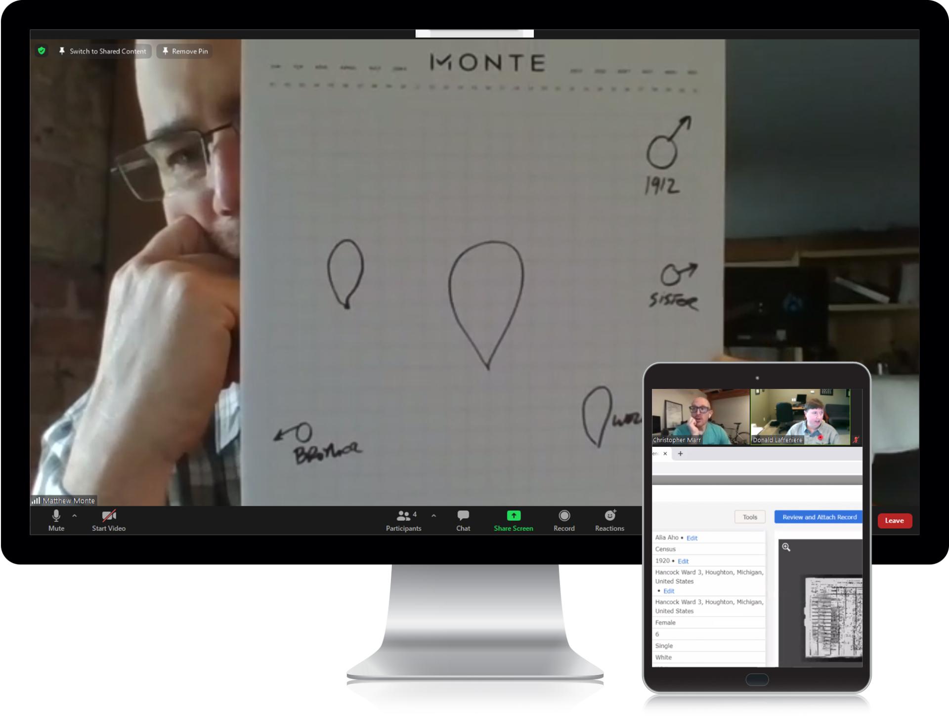 Matt Monte shares a user interface idea during a Zoom meeting