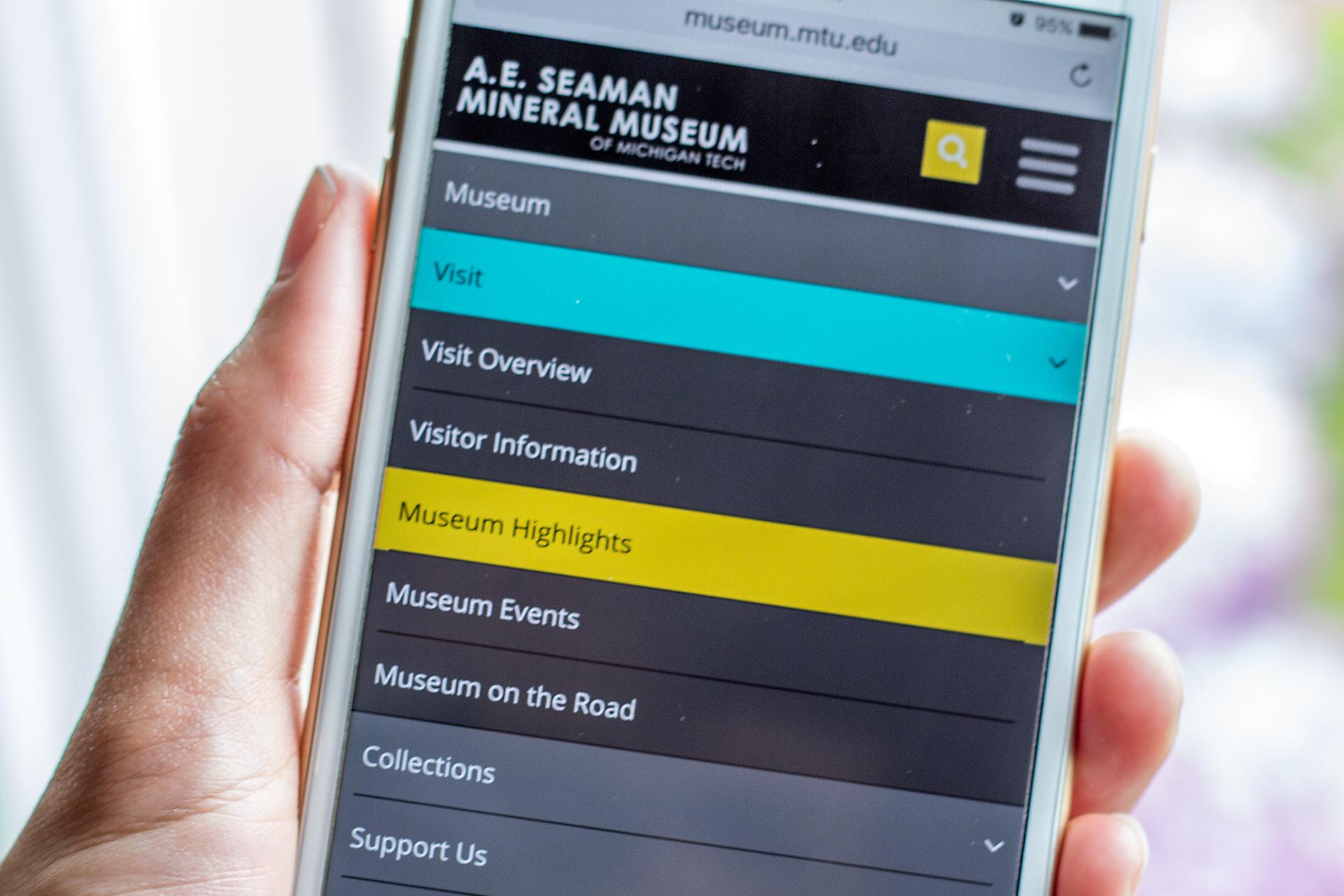 mineral museum website on mobile